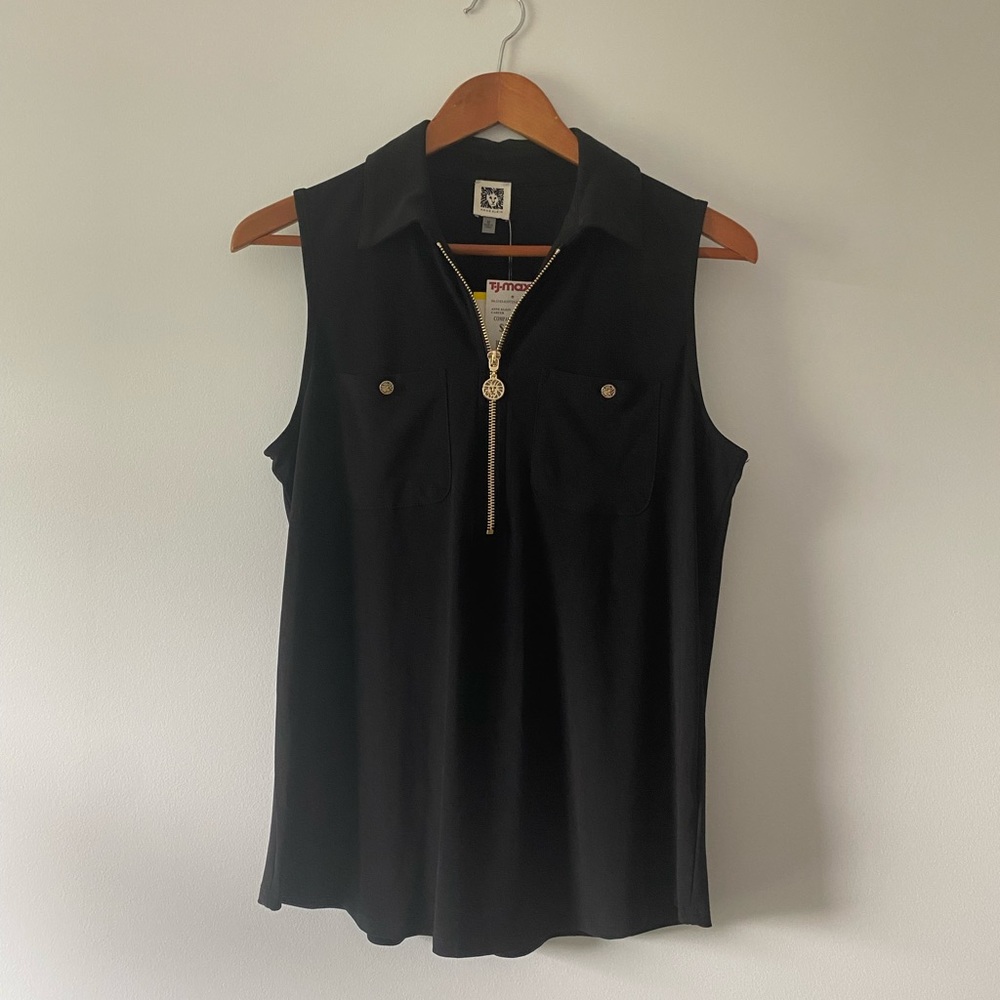 Black Anne Klein Quarter Zip Blouse